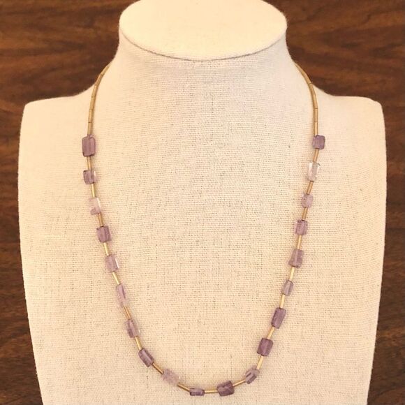 Money | Amethyst and Gold Tone Beaded Necklace | 16” Adjustable - Picture 1 of 3